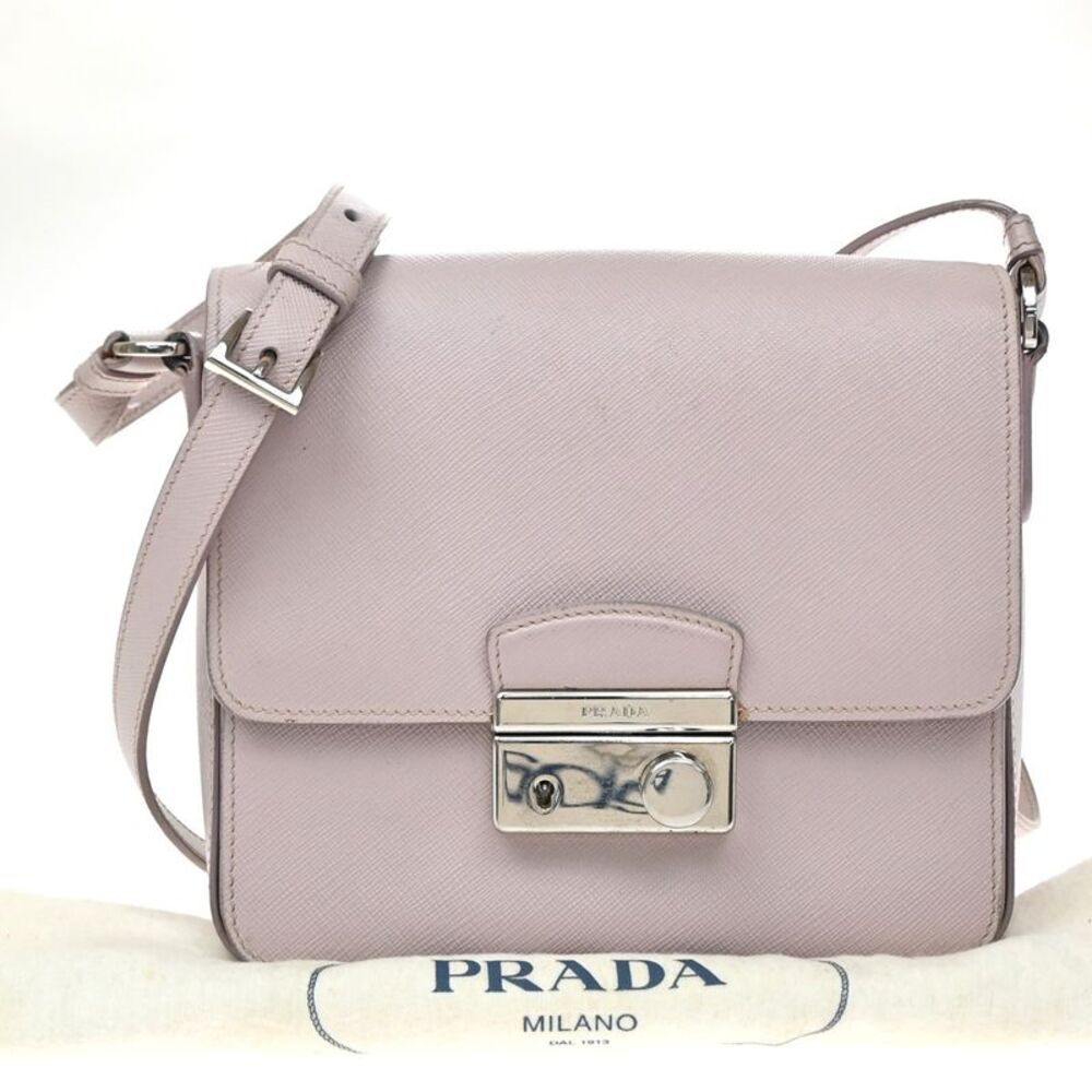 Prada Sound Flap Embroidered Saffiano Pink Leather Shoulder Bag Bag